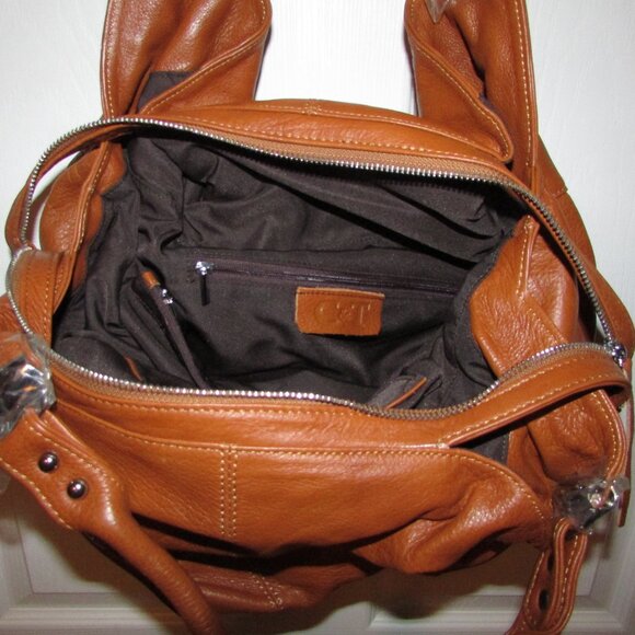 Leather Caramel Tan Unique Hobo Handbag - NEW - Picture 4 of 12